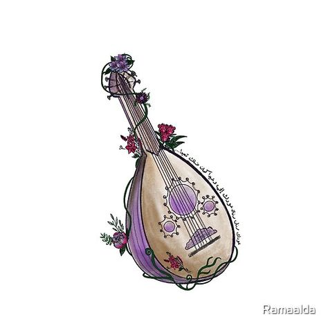 Floral oud - Arabic Instrument by Ramaalda | Redbubble Croquis, Oud Instrument Drawing, Oud Tattoo, Oud Instrument Art, Arabic Instruments, Oud Instrument, Instrument Illustration, Musical Instruments Drawing, Flower Tat