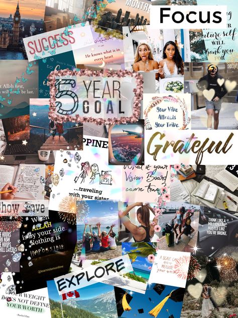 Vision board 5 years Vision Board Ideas With Magazines, 5 Year Vision Board Ideas, Senior Year Vision Board Ideas, 5 Year Plan Vision Board, 5 Year Vision Board, Year Vision Board Ideas, Graduation Caps Ideas, Year Vision Board, Wallpaper Vision Board