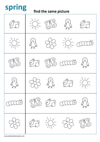 Find the same picture worksheet. Find more free worksheets for preschool, kindergarten, primary school, www.lookbookeducation.com Math Worksheet For Kindergarten, Spring Worksheets Preschool, Aktiviti Tadika, Spring Worksheet, مشروعات العلوم, Worksheet For Kindergarten, Fun Worksheets For Kids, Homeschool Preschool Activities, Kids Worksheets Preschool