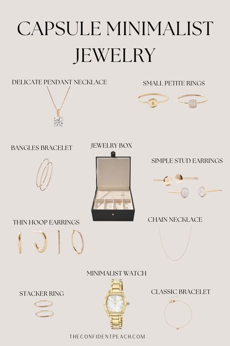 Here are some Essential Minimalist Jewelry Capsule Wardrobe pieces that many women consider must-haves. Read more.... Capsule Jewelry Collection, Jewelry Capsule Wardrobe, Jewelry Capsule, Capsule Wardrobe Minimal, Capsule Jewelry, Capsule Wardrobe For Women, Capsule Wardrobe Jewelry, Capsule Wardrobe Accessories, Wardrobe For Women