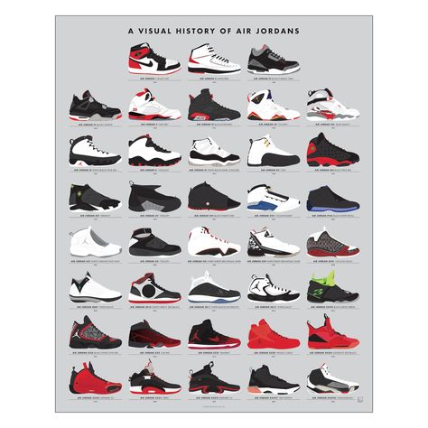 PRICES MAY VARY. The Complete Jordan Collection: We've illustrated every Air Jordan in history, from the iconic first pair to take flight in 1985 to the most recent Air Jordan XXXVIII, and each one is depicted in its most famous colorway. This is the most up-to-date Air Jordans poster in existence. Detailed Illustrations from Heel to Toe: Each sneaker has been meticulously hand-illustrated in its most iconic colorway (not a single lace or aglet out of place!) and labeled with name, brand, and ye Jordan Number Chart, Jordans Poster, Jordan Numbers, Jordan 2s, Retro Nike Shoes, Michael Jordan Sneakers, Retro Jordan Shoes, Air Jordans Shoes, Jordan 4 Shoes