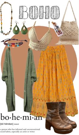 bohemian Outfit | ShopLook Yellow Boho Outfit, Boho Outfits Colorful, Colourful Boho Outfits, Boho Retro Outfits, Bohohemian Style Outfits, Bohemian Inspired Outfits, Bohemian Look Outfits, Earthy Hippie Outfits, Hippie Winter Outfits Bohemian