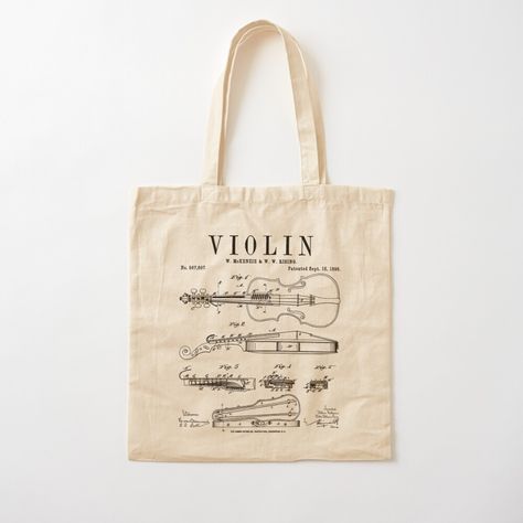 100% cotton reusable shopping carry bag with digital print on one side. Ready for the orchestra and rehearsal. Unique retro blueprint patent application diagram of violin and case design. Fun violin player, musician, string musical instrument and violinist gifts and gift ideas for violinists. Violin Player, Music Tote Bag, Violin Design, Patent Application, Violin Case, Violin Music, Patent Drawing, Violinist, Case Design