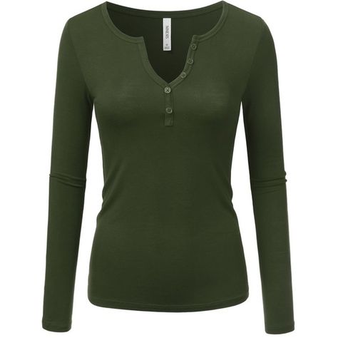 NINEXIS Women's Long Sleeve Basic Henley Scoop V Button Placket Jersey... ($14) ❤ liked on Polyvore featuring tops, green top, green jersey, long sleeve jersey, long sleeve tops and jersey top Henley Shirt Women, Long Sleeve Tshirt Women, Red Long Sleeve Tops, Women's Henley, Henley T Shirt, Basic Long Sleeve, Long Sleeve Jersey, Henley Top, Lightweight Tops