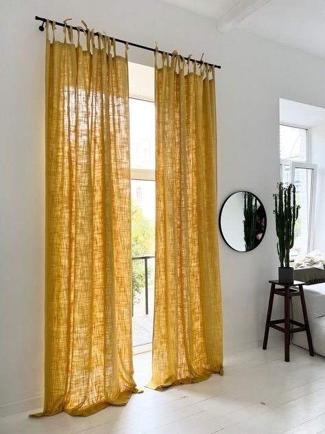 Yellow Curtains Aesthetic, Cottagecore Colorful, Mustard Office, Mustard Curtains, Linen Curtains Bedroom, Mustard Yellow Curtains, Natural Curtains, Curtains Farmhouse, Bedroom Drapes