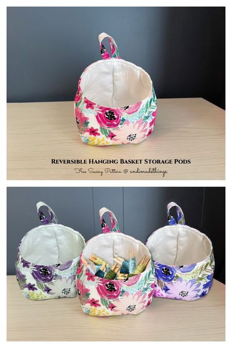 Reversible Hanging Basket Storage Pods Free Sewing Pattern Couture, Tela, Patchwork, Hanging Baskets Storage, Sew Basket, Sewing Repairs, Hanging Basket Storage, Fabric Bookmarks, Fabric Art Diy