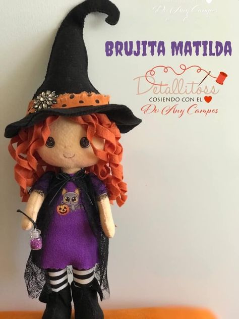 Muñeca Brujita Matilda en fieltro con moldes Diy Crafts, Crochet Hats, Dolls, Moldes Halloween, Matilda, Fall Halloween, Projects To Try, Teddy Bear, Novelty Christmas