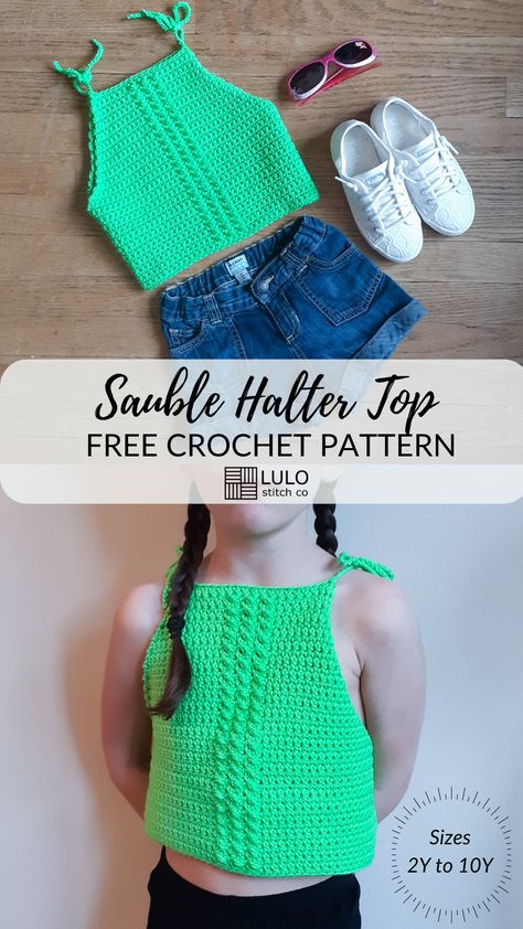 kid's crochet halter top free crochet pattern Crochet Toddler Tank Top Free Pattern, Crochet Top For Kids, Granny Stitch Top, Girls Crochet Top, Crochet Halter Top Pattern Free, Crochet Girl Patterns, Top A Crochet, Crochet Halter Top Pattern, Crochet Baby Poncho