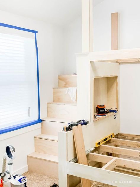 Built In Bunk Bed Ideas For Small Rooms, Bunk Bed Plans With Stairs, Twin Loft Bed With Stairs Plans, Built In Bunk Beds With Stairs Plans, Built In Bunk Bed Queen And Twin, How To Build A Loft Bed With Stairs, Bunk Bed With Stairs Plans, Bunk Bed Steps Diy, Queen On Queen Bunk Beds