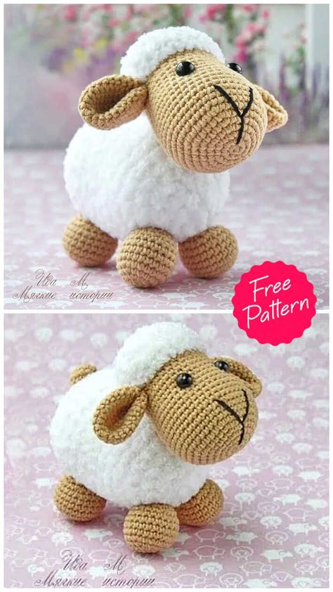 Amigurumi Cute Sheep Free Crochet Pattern / via Ida M. • Instagram: @softs stories Crochet Sheep Free Pattern, Crochet Lamb Pattern, Amigurumi Minta, Crochet Sheep, Crochet Toys Free, Pola Amigurumi, Crotchet Patterns, Crochet Animals Free Patterns, Crochet Baby Toys