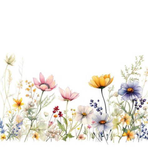 Watercolor Art Border, Background Images Floral, Flowers Borders And Frames, Watercolour Flower Background, Wild Flower Background, Wild Flower Border, Yellow Flowers Background, Watercolor Flower Border, Wildflower Background