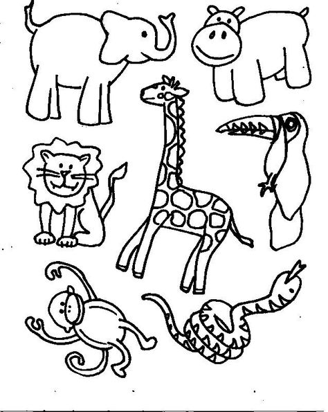 Here we present you some free interesting jungle animals coloring pages to print and to give to your child. Ask them to color the animals and they are sure to start recognizing them without any trouble Coloring Pictures Of Animals, Jungle Coloring Pages, Zoo Coloring Pages, Zoo Animal Coloring Pages, Baby Zoo Animals, Baby Zoo, Dear Zoo, Animals Coloring Pages, Farm Animal Coloring Pages