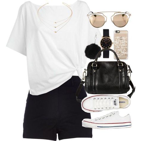 Black Shorts Outfit, White Tops Outfit, Outfit For Summer, Red Herring, Summer Shorts Outfits, Looks Chic, Kpop Fashion Outfits, Teen Fashion Outfits, Summer Outfits Women