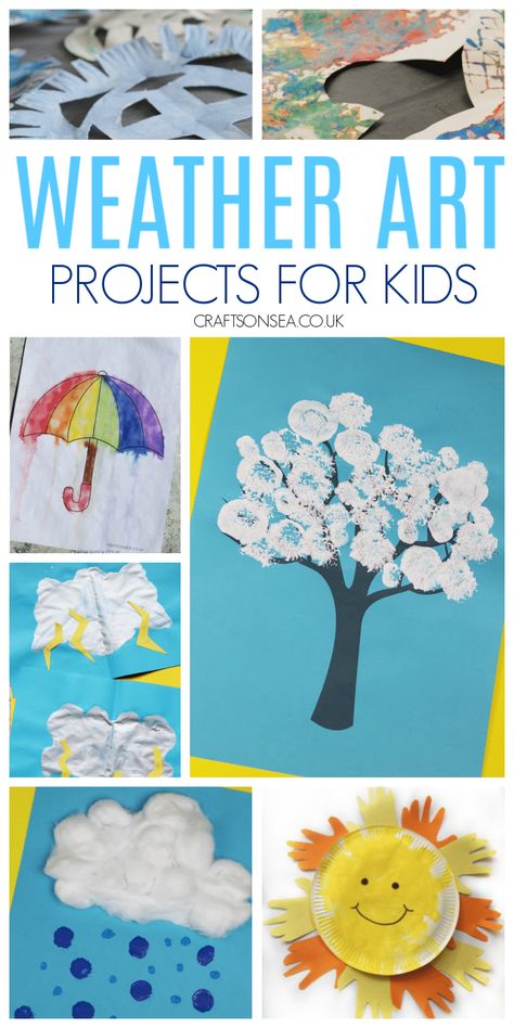 Weather Art For Kids Weather Crafts For Elementary Students, Weather Mobile Craft For Kids, Weather Art Projects For Kids, Weather Art And Craft, Weather Arts And Crafts For Kids, Outdoor Weather Activities, Weather Art Projects, Weather Art For Toddlers, Weather Art For Kids