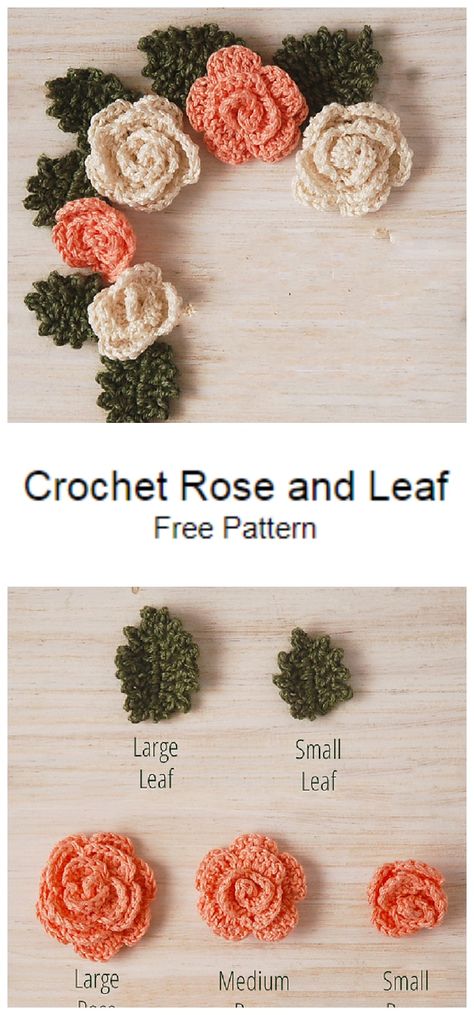 Easy Crochet Rose and Leaf Pattern - Crochet Kingdom Amigurumi Patterns, Diy Crochet Rose, Crochet Leaf Free Pattern, Easy Crochet Rose, Crochet Zig Zag, Crochet Roses, Crochet Rose Pattern, Crochet Garden, Crochet Leaf Patterns