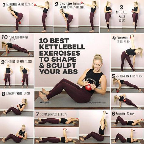 Kettlebells are compact, easy to use, and versatile. They allow you to build strength and get a blast of fat-burning cardio at the same time. Exercises With A Kettle Bell, Kettle Abs Workout, Dumbbell Routine For Women, Kettbell Ab Workout, An Workout With Dumbbells, Squat With Kettle Bell, Sitting Kettle Bell Exercises, Abb Workout With Kettle Bell, Work Out With Kettle Bell