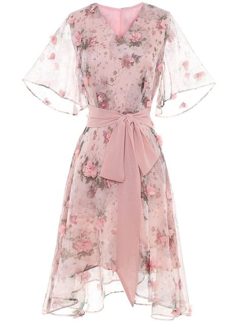 Free Returns ✓ Free Shipping On Orders $49+ ✓. V Neck Flowers Applique Floral Dress- Day Dresses at SHEIN. Elegant Day Dresses, Gaun Dress, Floral Dress Pink, Flowers Applique, Floral Dress Outfits, Summer Elegant, Floral Dress Casual, Floral Dresses Long, Classy Dress Outfits