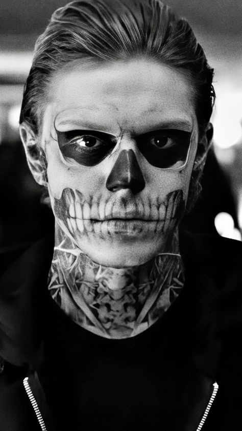 Rate Langdon Skull Makeup, Rate Langdon Costume, Rate Langdon Makeup, Ghost Rider Makeup, Tattoos For Women On Hand, Rate Langdon, Husband Name Tattoos For Women Chest, Tate American Horror Story, Husband Name Tattoos For Women