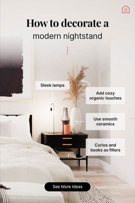 Styling your nightstand could be a task. Our design experts have a quick guide on styling a modern nightstand with sleek and minimal effort. Love this? Tap here to explore more design and decor tips by our design experts at Spacejoy. #onlyonspacejoy #doityourself #designityourself #howtostyleyourbedroom #howtostyleyournightstand #modernnightstand #moderndesignstyle #decorateyournightsand #bedsidetables #bedsidetablestyling #howtodecorateyournightstand #howtostyleyournightstand Sleek Bedroom Design, Home Decor Instagram Post Ideas, Bedside Table Styling, Digital Architecture, Interior Design Quotes, Content Inspiration, Education Banner, Interior Design Layout, Interior Decorating Ideas