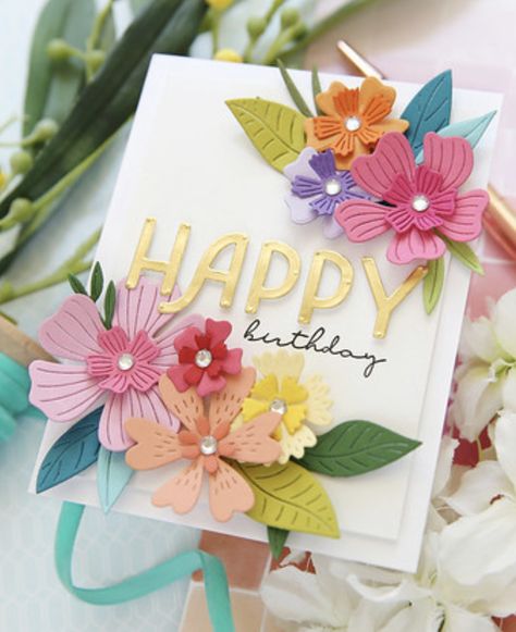 Cricut Birthday Cards, Cricut Birthday, Flower Birthday Cards, Card Making Templates, Mft Cards, Spellbinders Cards, Cricut Cards, Spring Cards, Beautiful Handmade Cards