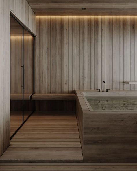 Cold plunge, Sauna Area. All in Wood Render and design: @dorraayadi California, USA 2023 Client : private This project was approved… | Instagram Heidelberg, Olinda, Built In Cold Plunge, Steam Rooms In House, Home Jacuzzi Indoor, Home Wellness Spa, Home Gym Luxury, Home Spa Sauna, Sauna Aesthetic