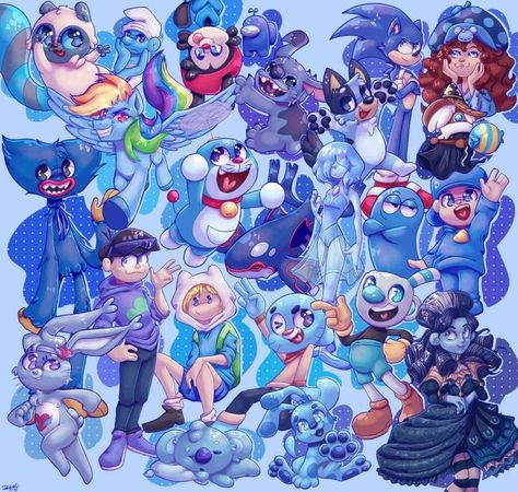 Purple Characters Cartoon, Blue Characters Cartoon, Blue Character Design, Blue Cartoon Characters, Color Characters, Blue Characters, Colored Characters, Creative Drawing Prompts, Team Blue