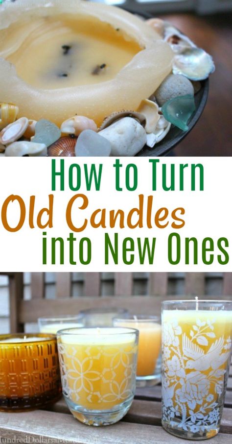 How to Turn Your Old Candles into New Ones - One Hundred Dollars a Month Upcycling, Diy Candles From Old Candles, Candles Melting, Homemade Candle Recipes, Candle Reuse, Candle Making Recipes, Recycle Candles, Candle Making For Beginners, Diy Cadeau Noel