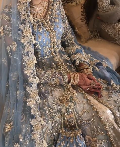 Pakistani Bridal Aesthetic, Blue Desi Bridal Dress, White Wedding Dress Pakistani, Lilac Asian Wedding Dress, Desi Bridal Outfits, Purple Nikkah Dress, Desi Bride Dress, Desi Wedding Dresses Pakistani Bridal, Valima Bridal Dress Pakistan