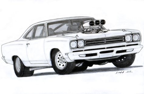 69 Plymouth Roadrunner Drawing...by vertualissimo...DeviantArt Roadrunner Drawing, 1969 Plymouth Roadrunner, Car Drawing Pencil, Cartoon Car Drawing, Aventador Lamborghini, Cars Drawing, Cool Car Drawings, Cars Coloring Pages, Plymouth Roadrunner