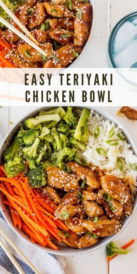 Teriyaki Chicken Bowl Recipe, Easy Chicken Teriyaki, Teriyaki Chicken Bowl, Pollo Teriyaki, Easy Teriyaki Chicken, Chicken Bowl Recipe, Healthy Bowls Recipes, Rice Bowls Recipes, Chicken Teriyaki