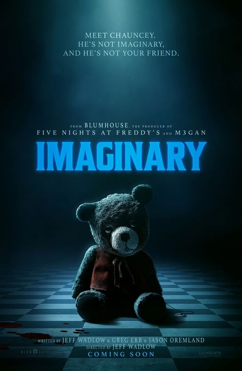 'Imaginary' (2024) Horror Movie Poster- Tagline: "Meet Chauncey. He's not imaginary, and he's not your friend." Betty Buckley, Tom Payne, Bear Names, Film Horror, Batman Begins, Childhood Home, Whiplash, Step Kids, English Movies