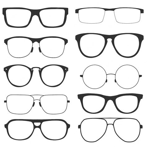 Premium Vector | Collection of modern glasses, isolated on white background. retro style glasses with black frames for men and women. vector illustration Male Glasses Drawing, Eyeglasses Drawing, Glasses Drawing Reference, Glasses Reference, Women Vector Illustration, Drawing Glasses, How To Draw Glasses, Glasses Sketch, Glasses Drawing