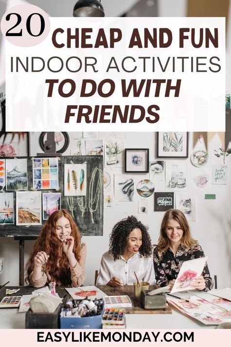 20 Cheap and Fun Indoor Activities to Do with Friends. Just because it's cold or rainy, doesn't mean you can't still find ways to have a good time with friends. Here are the 20 best things to do indoors with friends and rainy day activities for adults to help you make the most of staying indoors amid bad weather. This list of ways to spend time with friends on a rainy day includes both affordable and fun activities that adults will enjoy. Things To Do With Family Activities, Best Friend Weekend Ideas, Things To Do For Fun With Friends, Activities With Best Friends, Activities For Moms Groups, Friend Things To Do Activities, What To Do With Friends At Home Ideas, At Home Friend Activities, Fun At Home Activities For Adults