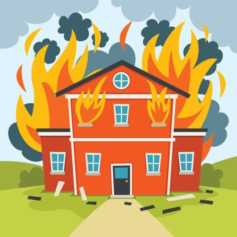 Nature, Fire House Drawing, Building On Fire Drawing, House On Fire Drawing, Jovana Core, Fire Cartoon, Building On Fire, House Nature, House On Fire