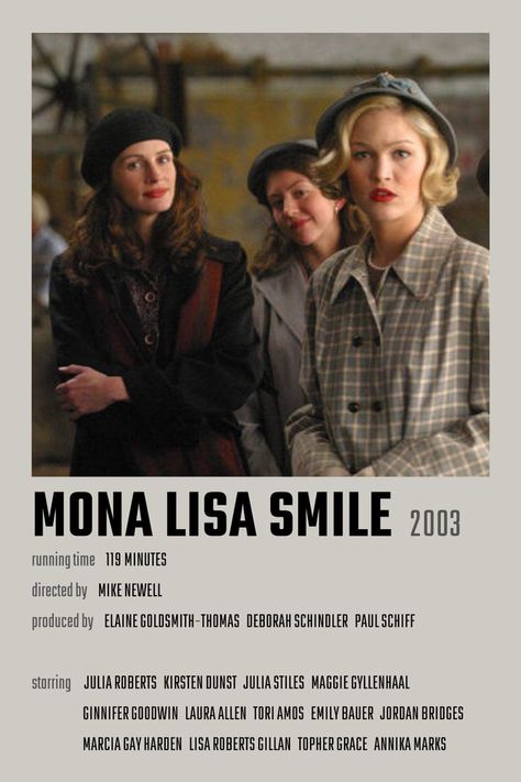 Mona Lisa Smile Movie Poster Smile Movie Poster, Mona Lisa Smile Movie, Dark Academia Movies, Smile Movie, Julia Roberts Movies, Movie Character Posters, Lisa Smile, Movies To Watch Teenagers, Mona Lisa Smile