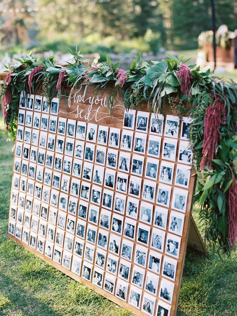 22 Creative Ways to Display Photos at Your Wedding Rustic Wedding Card Holder, Rustic Seating Charts, Wedding Photo Walls, Event Planning Guide, Polaroid Wedding, Wedding Card Holder, Personal Celebration, Wedding Table Plan, Seating Plan Wedding