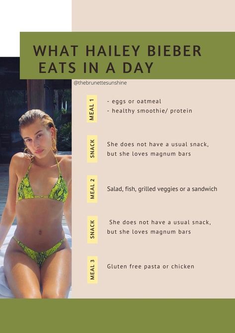 Hailey Bieber Diet Plan, Victoria Secret Breakfast, Hailey Bieber Recipes, Hailey Bieber Diet, Model Diet Meal Plan, Kendall Jenner Diet, Supermodel Diet, Kardashian Diet, Healthy Protein Smoothies