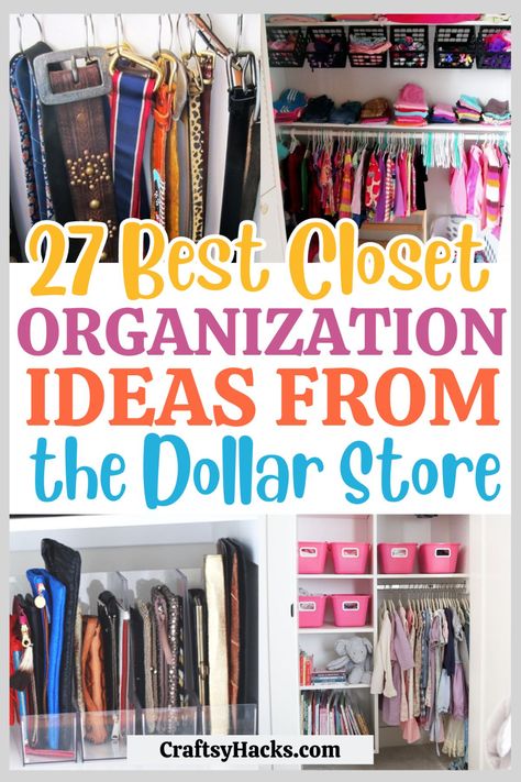 Transform your closet on a budget with these dollar store hacks. Discover the best organization ideas and home storage solutions for organizing your closet affordably. No Hanger Closet Ideas, How To Organize Your Closet Small Diy, Easy Cheap Closet Organization, How To Organize Your Closet And Dresser, Cheap Clothes Storage Ideas, Craft Closet Organization Ideas Diy, Ways To Organize Purses, Clothing Closet Ideas, Jewelry Storage Small Space