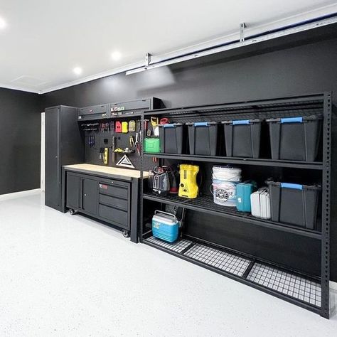 Garage Redesign, Mancave Garage, Garage Storage Inspiration, Man Garage, Garage Design Interior, Garage Shelves, Garage Organisation, Home Gym Garage, Finished Garage