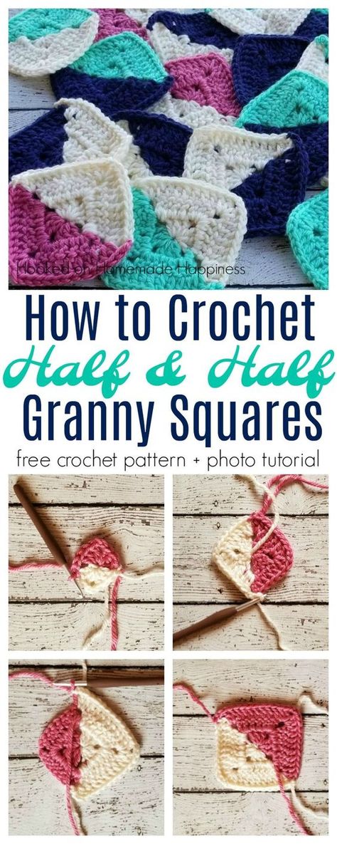 Half and Half Granny Square Crochet Pattern Half Granny Square, Sunburst Granny Square, Square Crochet Pattern, Crochet Squares Afghan, Crochet Hack, Crochet Granny Square Blanket, Granny Square Blanket, Half And Half, Square Blanket