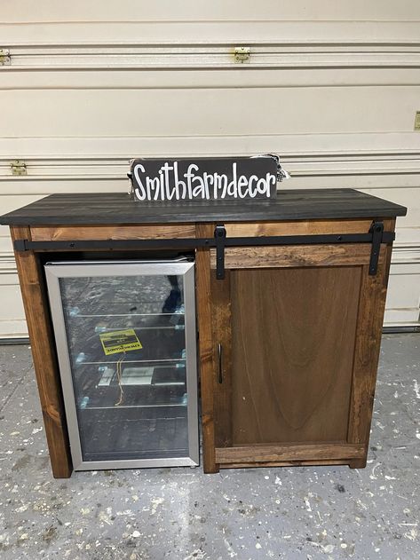 Farmhouse Coffee Bar With Mini Fridge, Drink Cooler Cabinet, Mini Fridge Built In Cabinet, Outdoor Fridge Cabinet Diy, Hidden Mini Fridge In Bedroom, Outdoor Mini Fridge Cabinet, Beverage Station With Mini Fridge, Wine Fridge Cabinet Diy, Beverage Bar With Mini Fridge