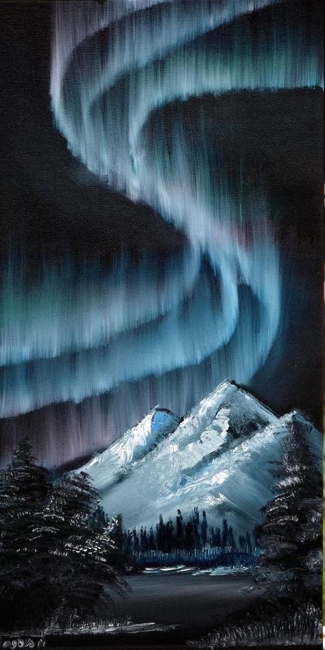 Dancing Lights, Northern Lights Painting, Piskel Art, Acrylic Painting Ideas, Canvas For Beginners, Canvas Painting Designs, Landscape Art Painting, Landscape Paintings Acrylic, Easy Canvas Painting