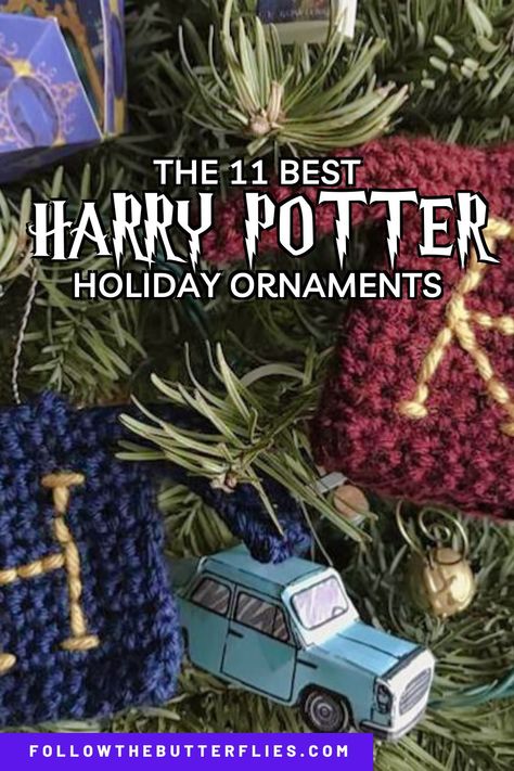 Harry Potter Ornaments Homemade, Harry Potter Tree Skirt, Christmas Tree Harry Potter, Harry Potter Christmas Tree Diy, Harry Potter Diy Ornaments, Harry Potter Ornaments Diy, Harry Potter Christmas Aesthetic, Harry Potter Christmas Tree Ideas, Diy Harry Potter Christmas Ornaments