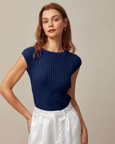 Looking for the latest in women's knit tops for this season? Discover our trendy selection of women's knit tops at RIHOAS. Free shipping on orders over $69. Tennis Open, Cap Sleeve Sweater, Textured Tank Top, Boat Neck Blouse, Ribbed Tee, Tailored Clothes, Womens Knit Tops, Cap Sleeve Tee, Blue Boat