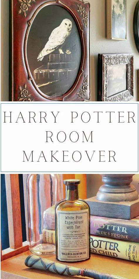 Transform your space into a magical Harry Potter themed decor with these enchanting DIY ideas! Dive into the Wizarding World with this Harry Potter room makeover that brings Hogwarts to life. From Harry Potter wall art to whimsical touches, create a Hogwarts inspired room that feels truly enchanted. Explore Harry Potter ideas for the little wizards and get inspired by Wizarding World room ideas. Make your dream of a Magical Harry Potter nook a reality with these creative tips and tricks! Harry Potter Themed Hallway, Harry Potter Headboard Ideas, Under Stairs Harry Potter Room, Harry Potter Theme Bathroom, Harry Potter Bedroom Kids, Harry Potter Theme Office, Harry Potter Apartment Decor, Harry Potter Room Inspiration, Harry Potter Book Shelf Ideas