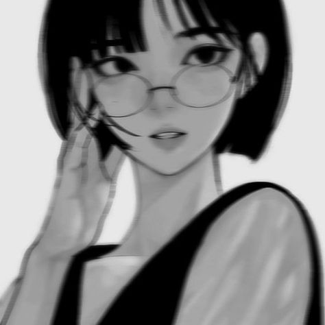 Short Hair With Bangs Anime Pfp, Short Hair With Glasses Anime, Glasses Anime Woman, Short Hair Glasses Anime, Anime With Bangs Icon, Anime With Glasses Pfp, Profile Picture Aesthetic Short Hair, Cartoon Profile Pics Short Hair, Short Black Hair Anime Woman