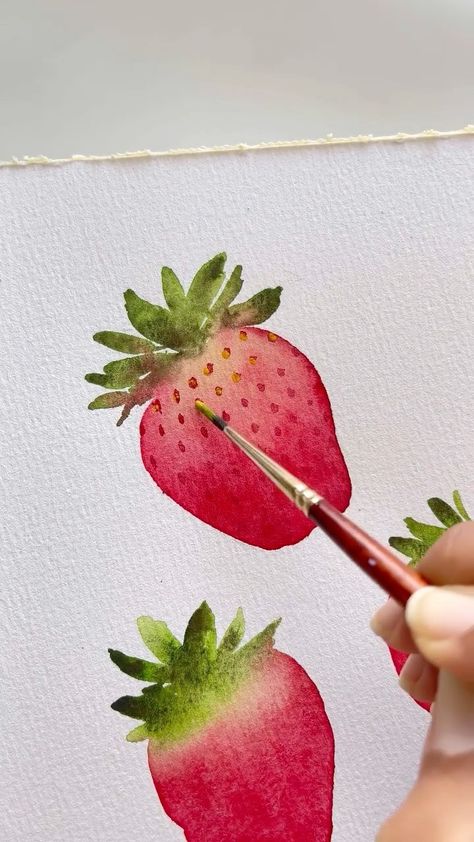 by_the_lakeside on Instagram: 🍓Watercolor Process Video - paint a strawberry with me! .. . . . . . #watercolorleaves #strawberries🍓 #summerfruits #green #botanicalart… Paint A Strawberry, Krita Tutorial, Watercolor Process, Strawberry Watercolor, Strawberry Art, Watercolor Blog, Watercolor Fruit, Watercolor Journal, Watercolor Lessons