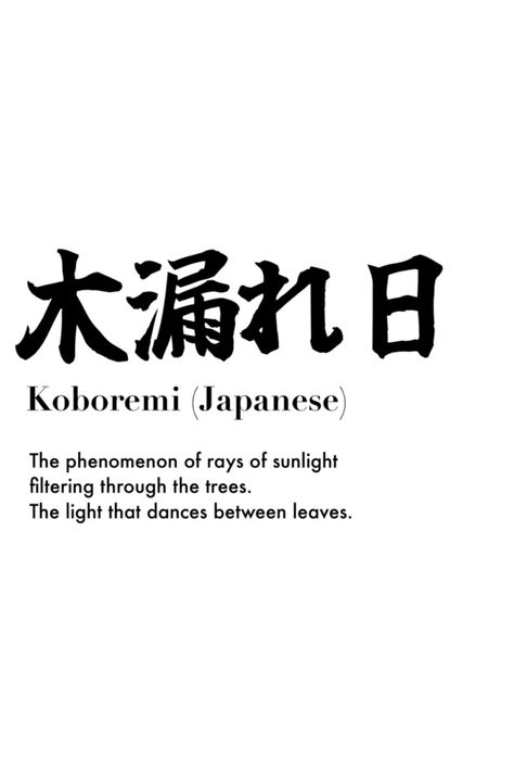 Japanese quotes koboremi tree Forest Shaman, Beautiful Japanese Words, Japanese Tattoo Words, Meaningful Word Tattoos, Healing Journaling, Unique Words Definitions, Japanese Quotes, Japanese Phrases, Soothing Quotes