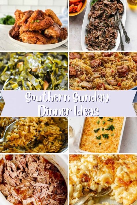 Traditional Sunday Dinner, Southern Home Cooked Meals Dinners, Crockpot Sunday Dinner Ideas, Southern Meal Ideas For Dinner, Southern Sunday Dinner, Southern Sunday Dinner Ideas, Southern Fried Pork Chops, Sunday Dinner Ideas, Cooking Soul Food