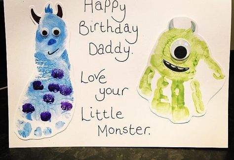 Birthday Art For Dad From Toddler, Birthday Gifts To Dad From Baby, Hand And Footprint Birthday Cards, Birthday Card From Toddler To Dad, Art For Dads Birthday, Dad Birthday From Baby, Baby Birthday Card Ideas, Birthday Card Footprint, Mom Birthday Crafts From Kids